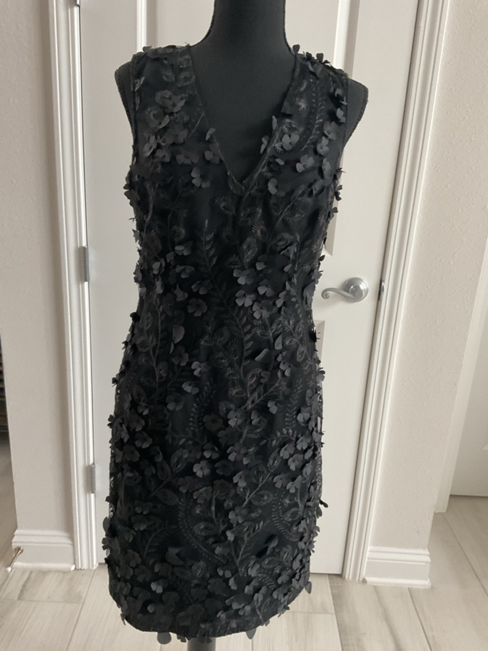 White House Black Market Black Floral Appliqué Midi Dress